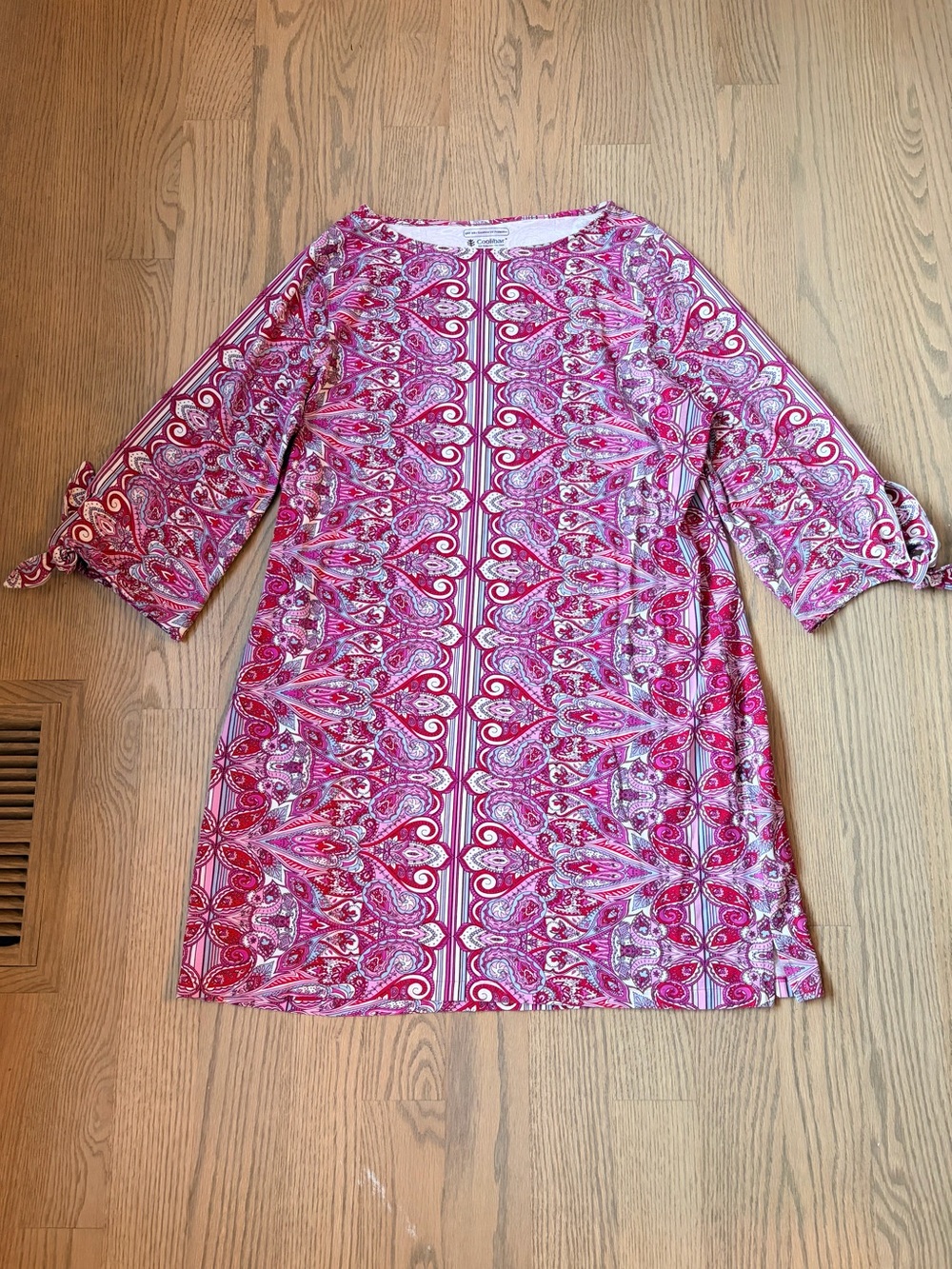 Coolibar Tunic Dress 3/4 Sleeve Side Tie Paisley Floral Print Sun Protecting UPF